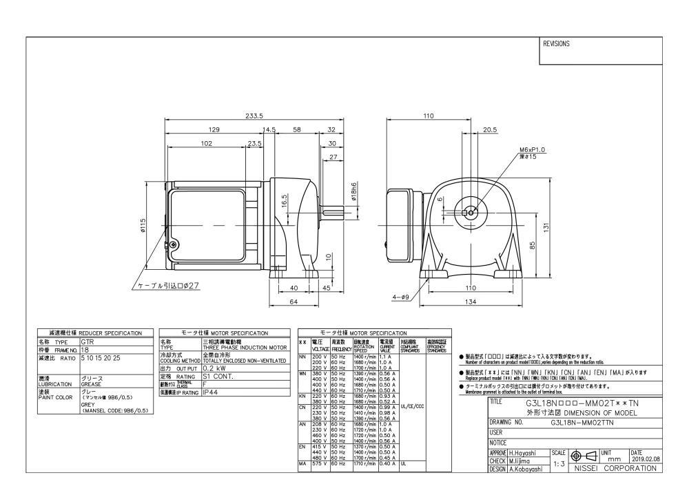 NISSEI Geared Motor G3L18N5-MM02TxxTN Series NISSEI, GTR G3L18N5