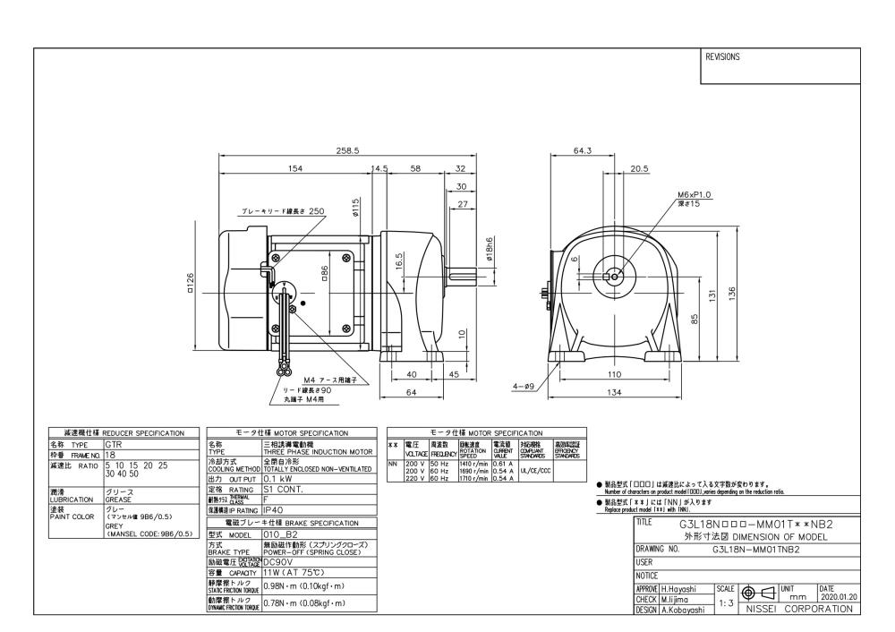 NISSEI Geared Motor G3L18N25-MM01TxxNB2 Series NISSEI G3L18N25